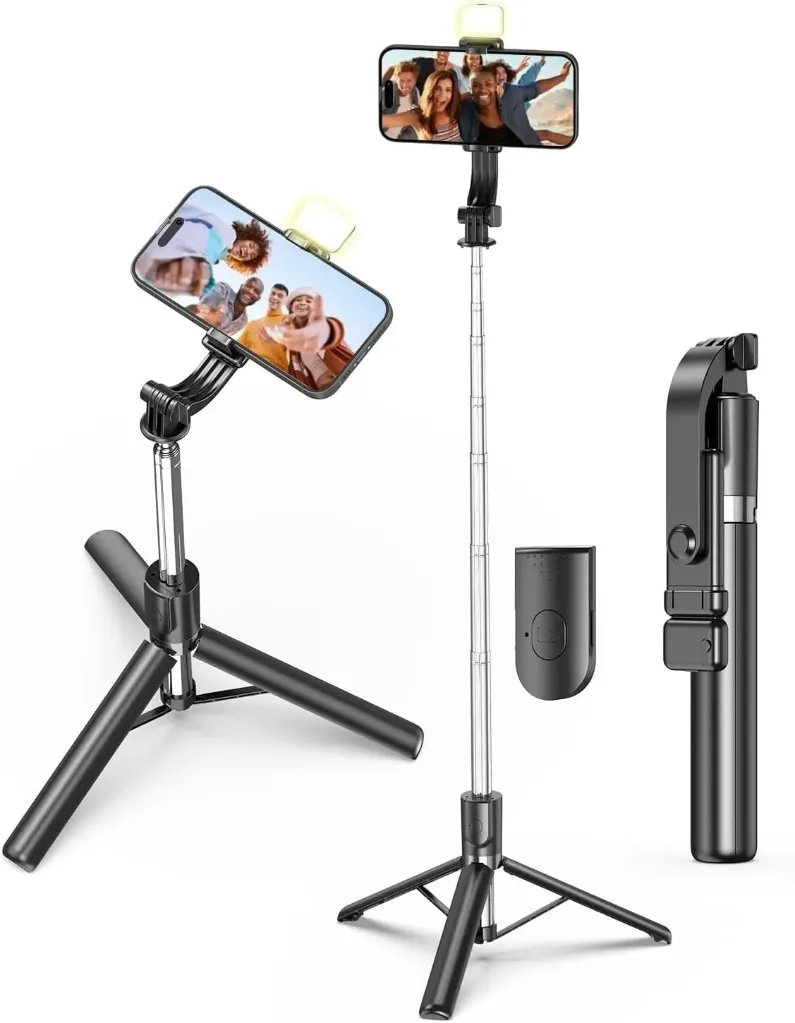 Selfie Stick, 66.9" Phone Tripod & Selfie Stick with Light, Portable Extendable Selfie Stick Tripod with Phone Holder, Compatible with iPhone 15 Pro Max/15/14 Pro, with Samsung S22/S23