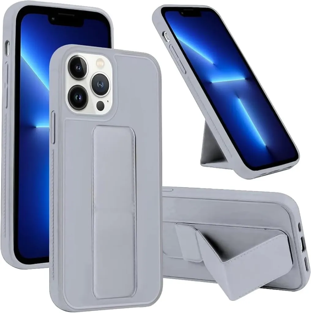 Liquid Silicone Magnetic Case with Integrated Foldable Stand Lavender Gray 12 pro max.