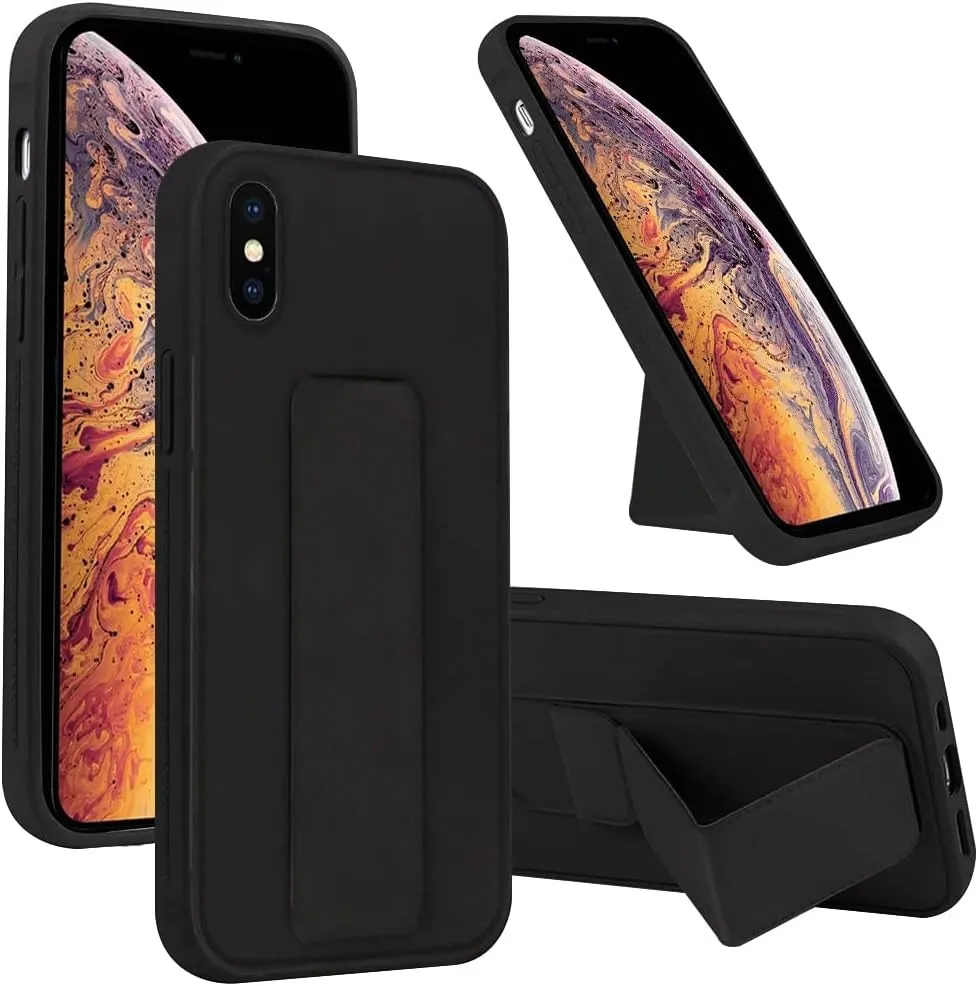 Liquid Silicone Magnetic Case with Integrated Foldable Stand in Black iPhone X / XS.