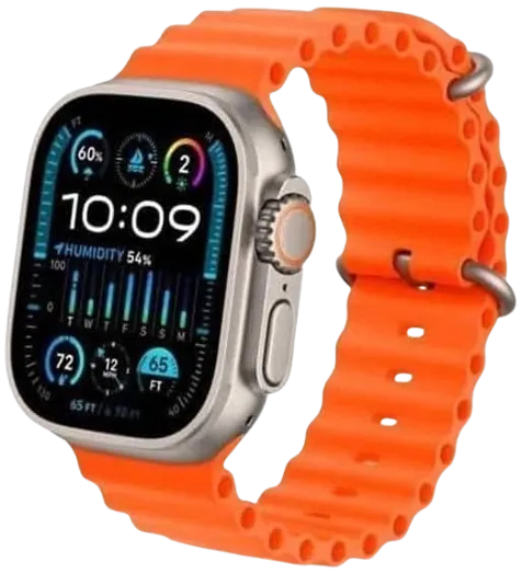 T2000 ultra 2 Smart Watch Compatible with Apple Watch, Orange Silicone Band, Digital Display, Waterproof, Wireless Charging, with Charging Cable