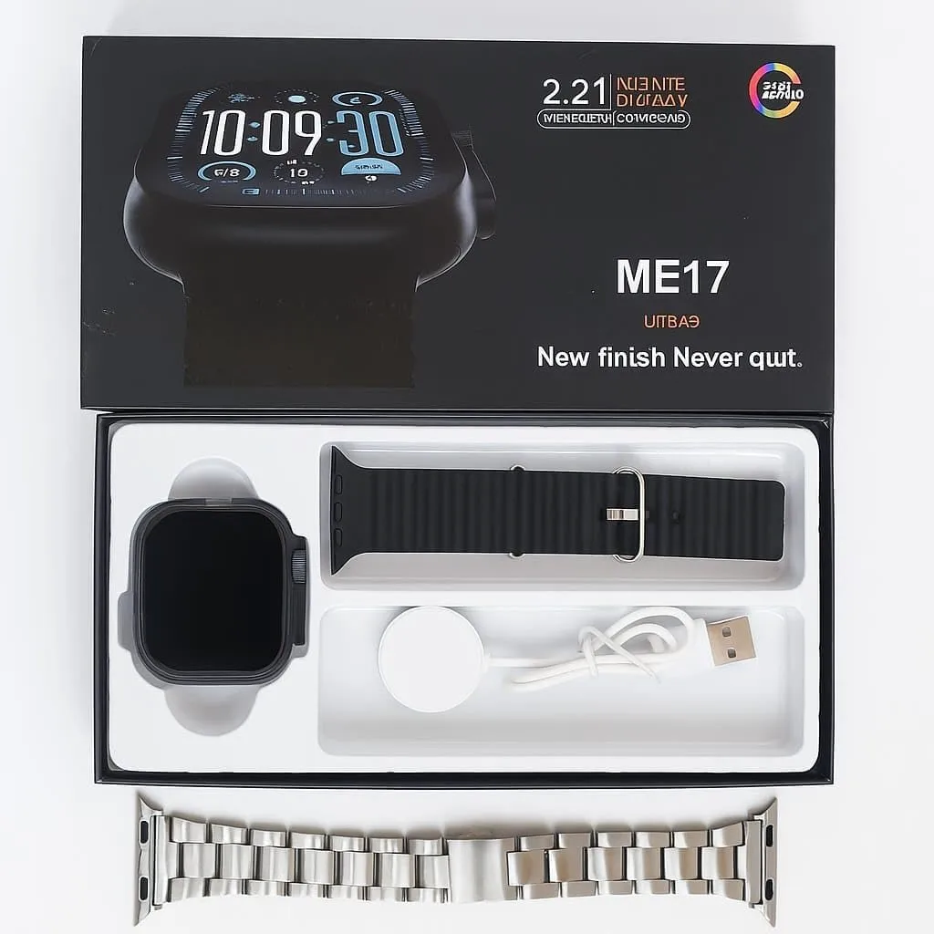 ME17 Ultra 3 Smart Watch 2.21 Inch Large Screen Touch Screen Support Heart Rate Pressure Sleep Monitor with 2 Straps and Magnetic Charger (Black)